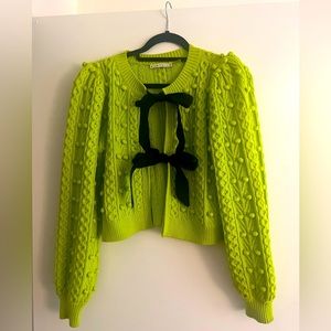 Alice+Olivia Kitty Bow Puff-Sleeve Cardigan